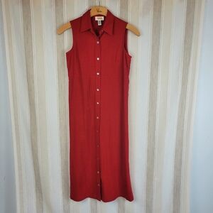 Vintage Talbots Linen Blend Button Front‎ Midi Dress Red Size 6 Petite Lagenlook